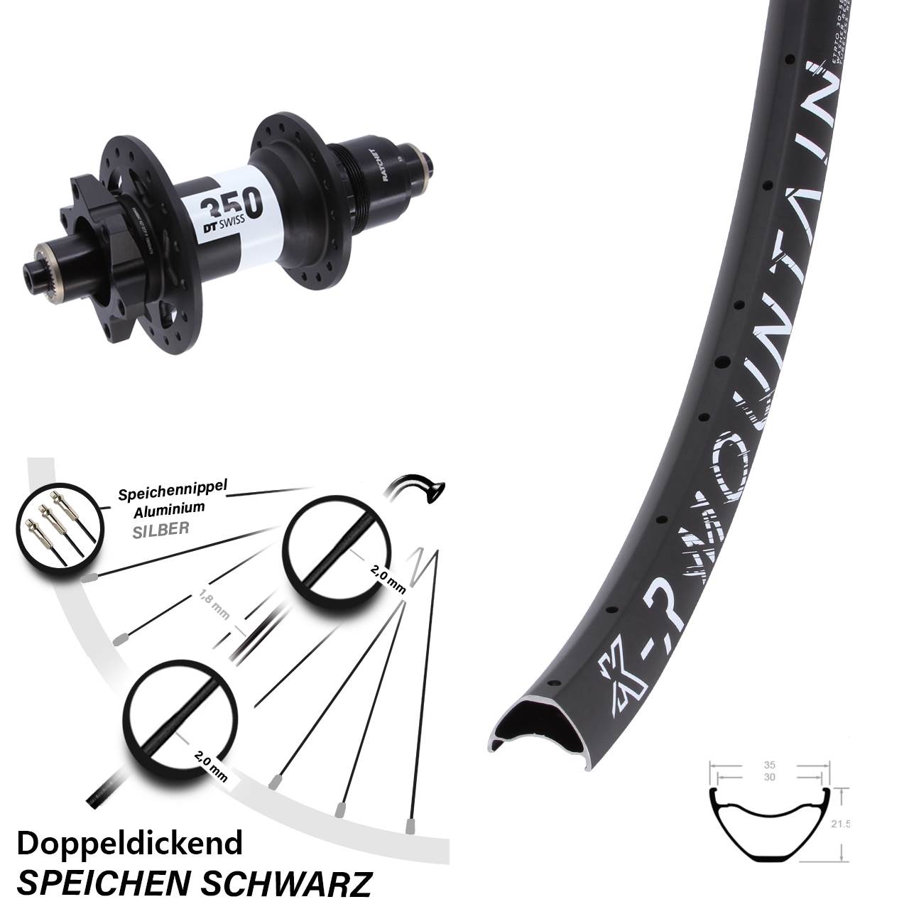 Disc Hinterrad 27,5 Zoll KX-R Mountain DT Swiss 350 XD für Schnellspanner Boost