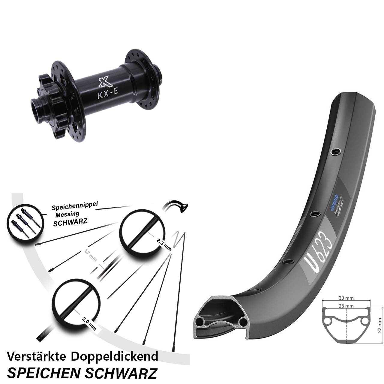 28 Zoll DT Swiss U623 KX-E 4-fach gelagert Disc Vorderrad 15x110 Boost