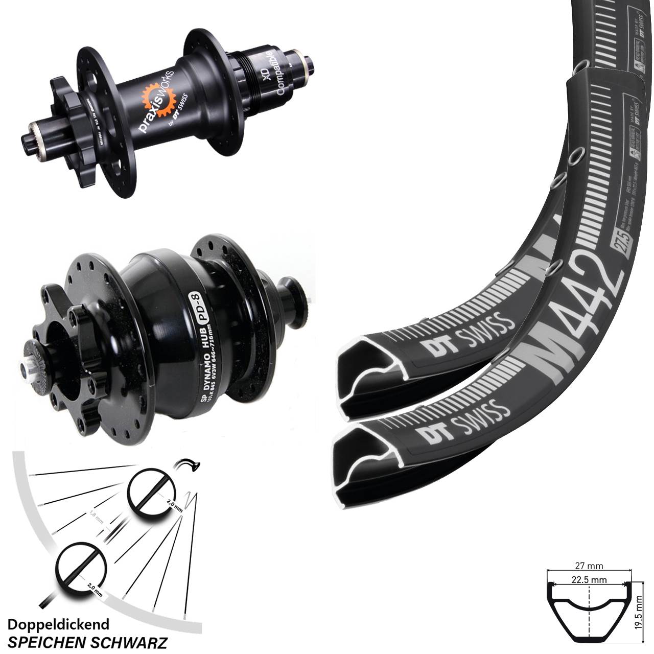 28-29 Zoll DT Swiss M 442-350 Shutter PD-8 Disc 6-Loch Laufradsatz für Schnellspanner XD