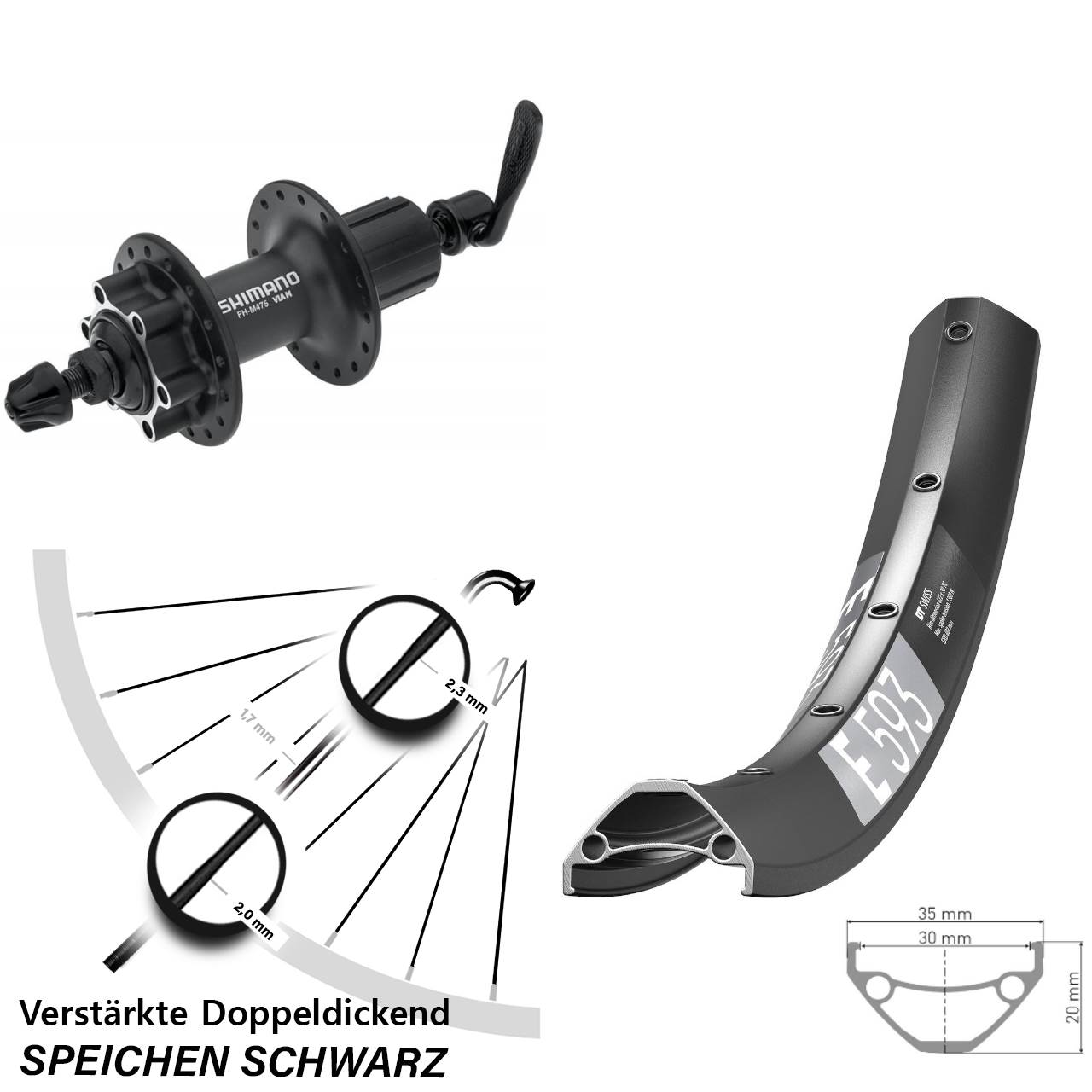 Disc Laufrad für Schnellspanner 27,5 Zoll DT Swiss E593 Shimano FH-M475 8-11 fach HG