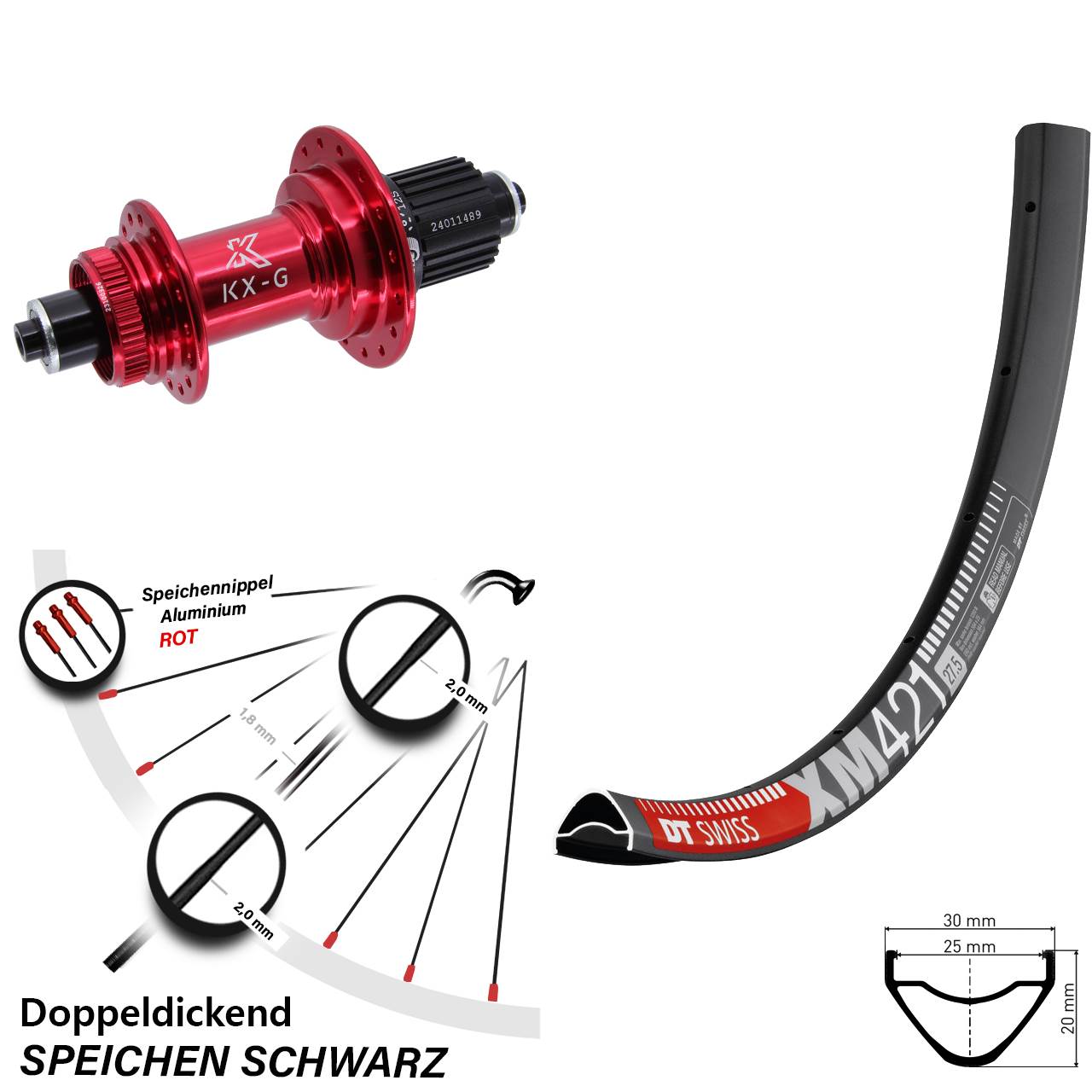 DT Swiss XM 421 KX-G rot 650B Disc Hinterrad für Schnellspanner Micro Spline