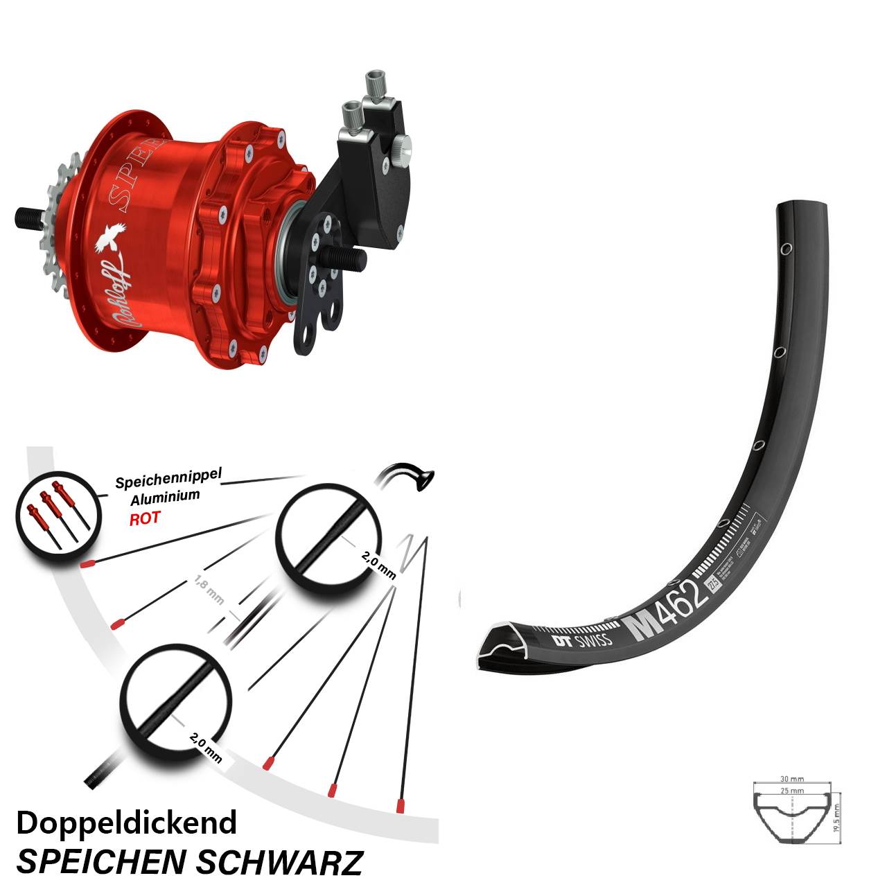 Hinterrad 27,5 Zoll DT Swiss M 462 Disc Rohloff Speedhub 500/14 TS DB Tandem rot