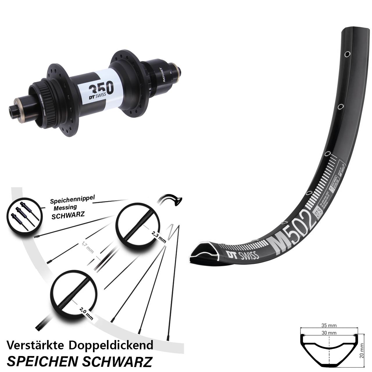 29 Zoll DT Swiss M 502-350 Disc Laufrad für Schnellspanner Boost SRAM XD
