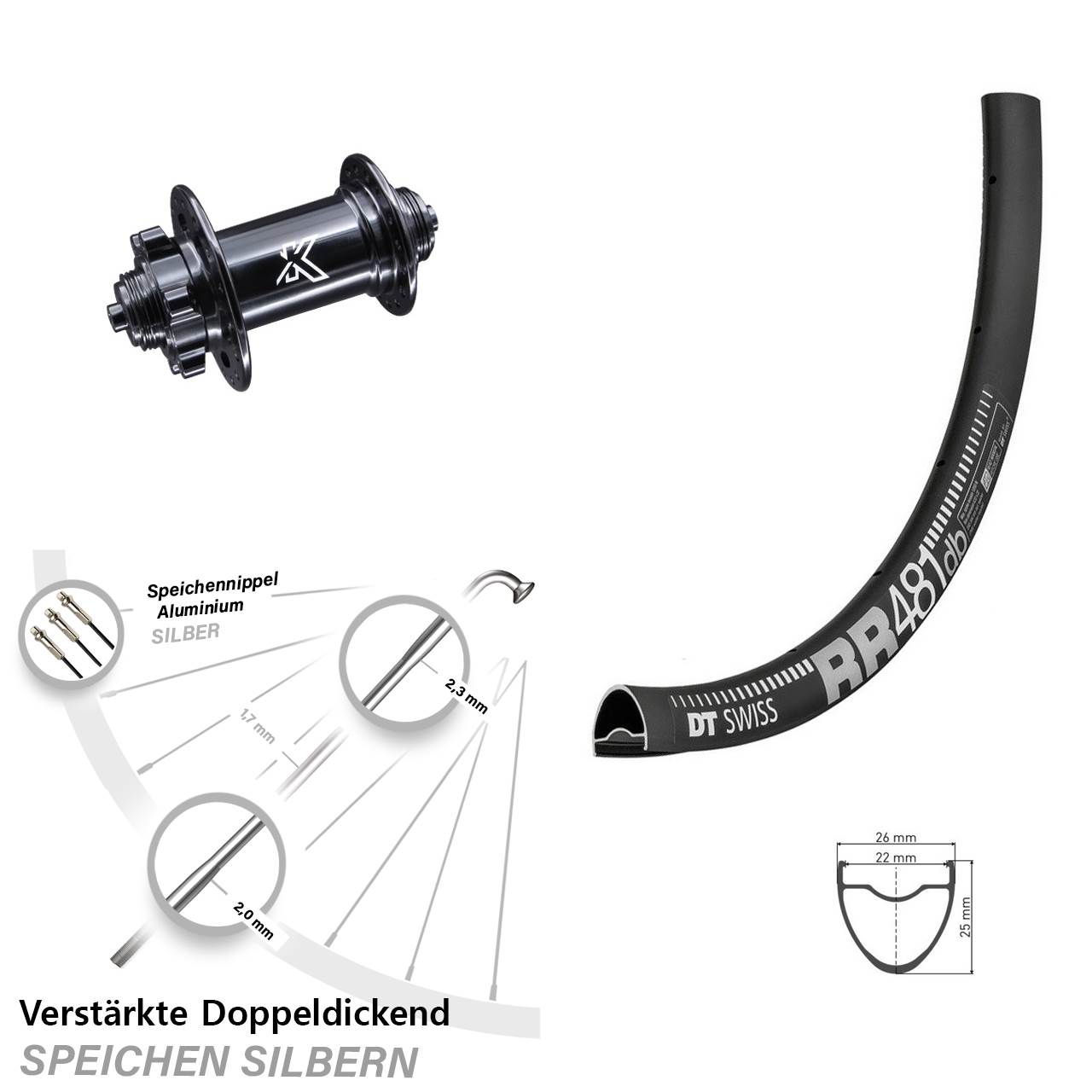 28 Zoll DT Swiss RR 481 KX-M 6-Loch Vorderrad QR