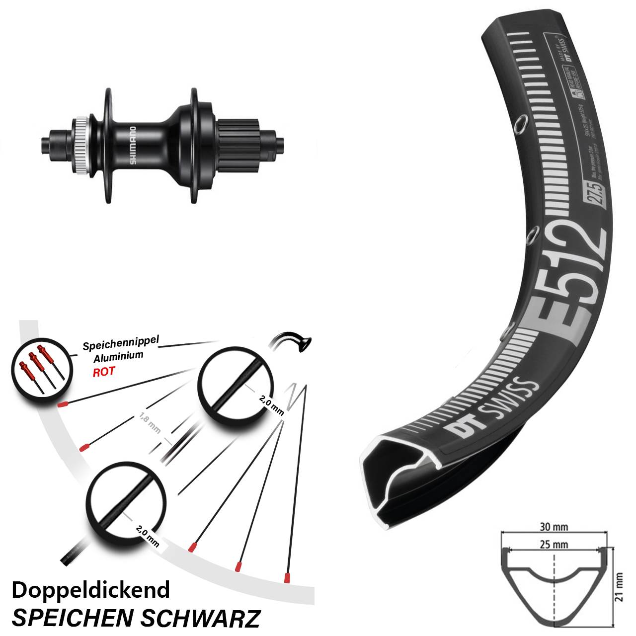29 Zoll Hinterrad für Schnellspanner DT Swiss E512 Shimano FH-MT500 Micro Spline