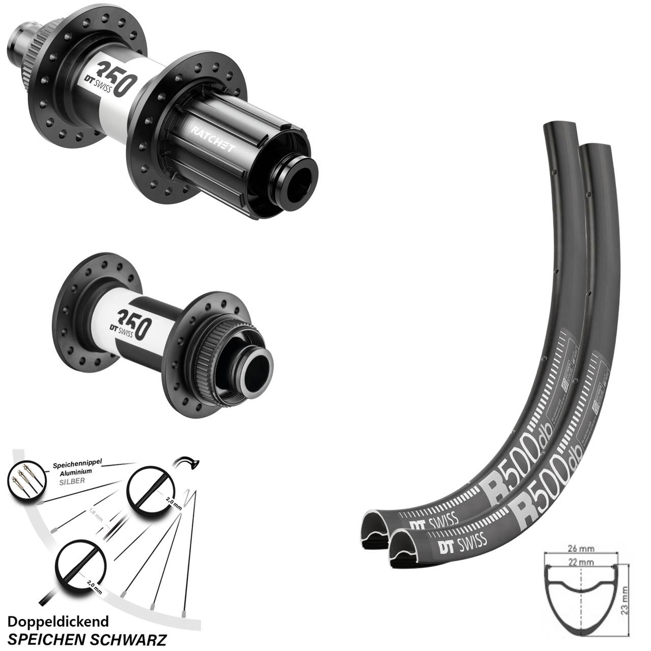 Laufradsatz Road Disc 15x100 12x142 mm R 500 DT Swiss 350 Centerlock Shimano 11-12 fach