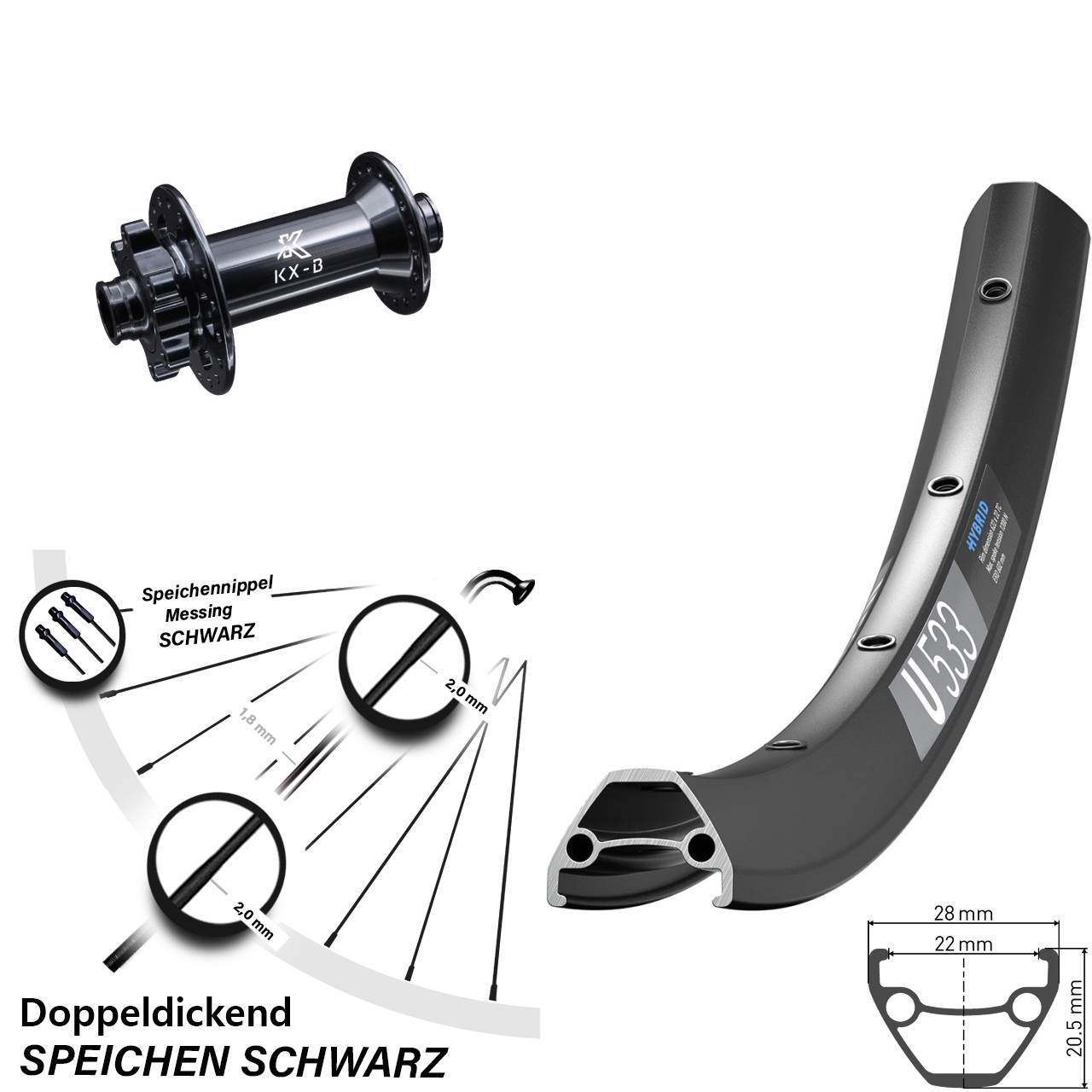 6-Loch Vorderrad 28-29 Zoll DT Swiss U533 KX-B 15x110 Boost