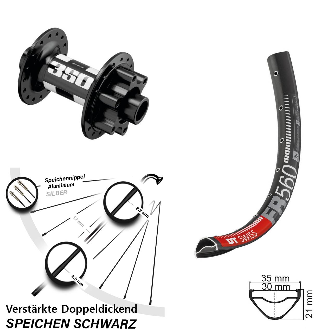 26 Zoll DT Swiss FR560-350 Vorderrad 6-Loch 15x110 Boost