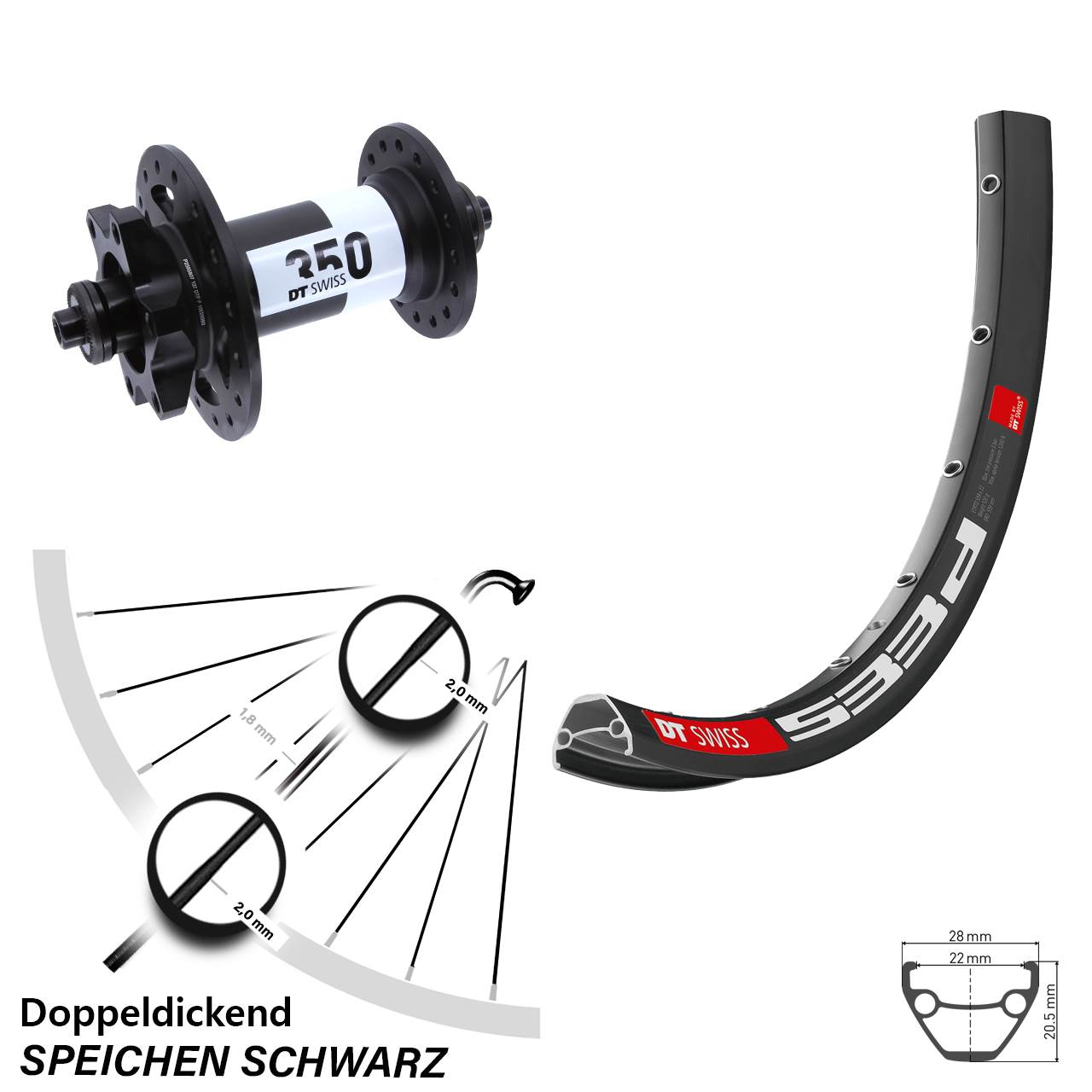 27,5 Zoll DT Swiss 533 D-350 Disc Laufrad QR