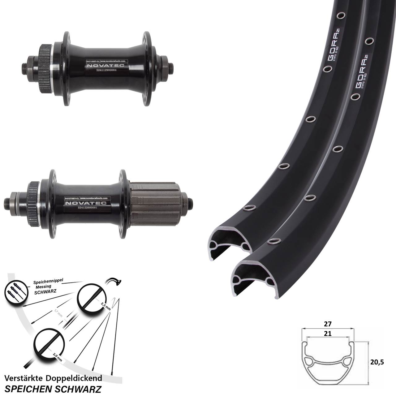 Laufradsatz Centerlock QR 28 Zoll Gora 21 Novatec D471 D472 8-12 fach HG