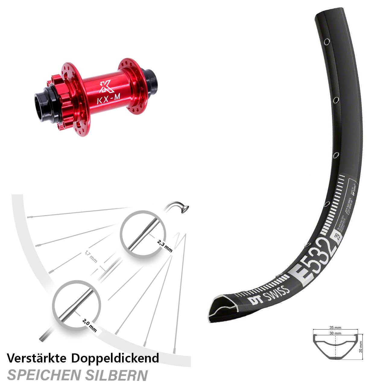 Disc Vorderrad 20x110 (DH alt) 29 Zoll DT Swiss E 532 KX-M rot