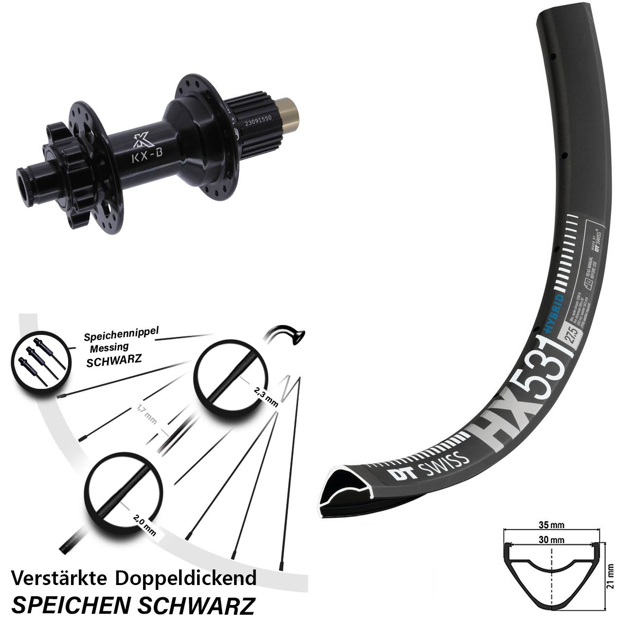 Disc Hinterrad 29 Zoll DT Swiss HX 531 KX-B Micro Spline 12x148
