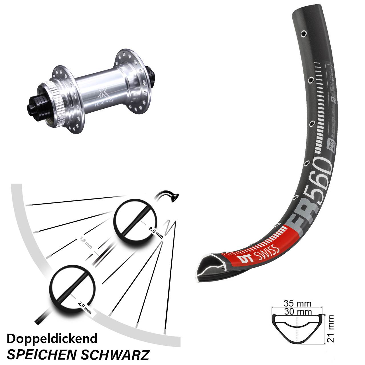 Laufrad 26 Zoll DT Swiss FR 560 Disc KX-G Centerlock 5/100 silbern