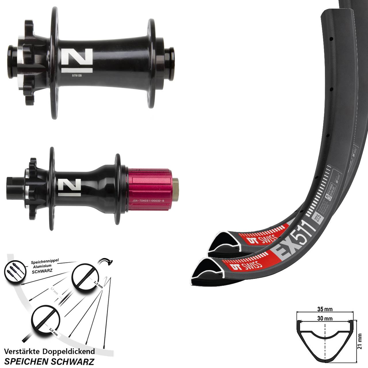 Laufradsatz 6-Loch 27,5 Zoll DT Swiss EX511 Novatec D791/D792 8-12 fach HG 12x100/142
