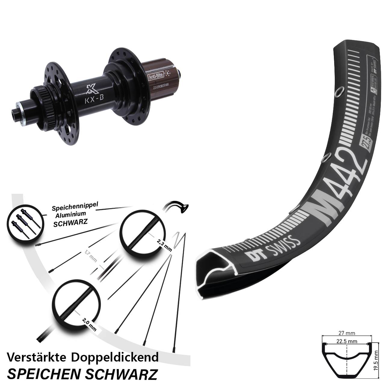 Disc Laufrad 28-29 Zoll DT Swiss M 442 KX-B 8-12 fach für Schnellspanner Boost