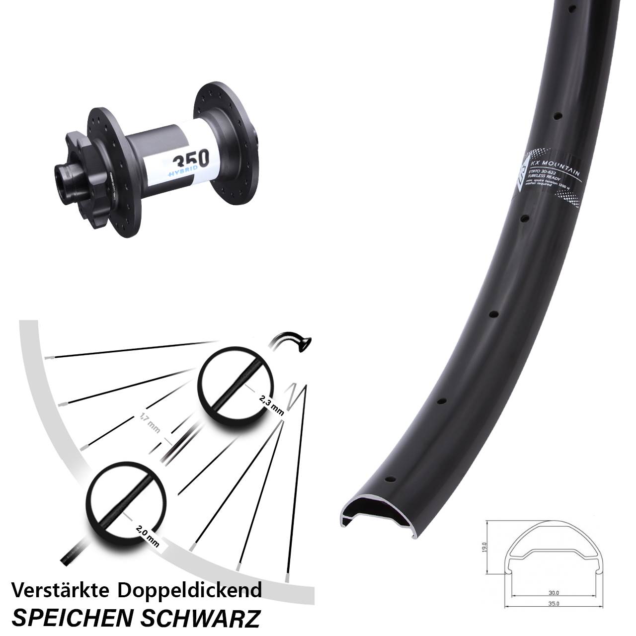 DT Swiss 350 Hybrid Boost KX Mountain TR Vorderrad 29 Zoll E-bike