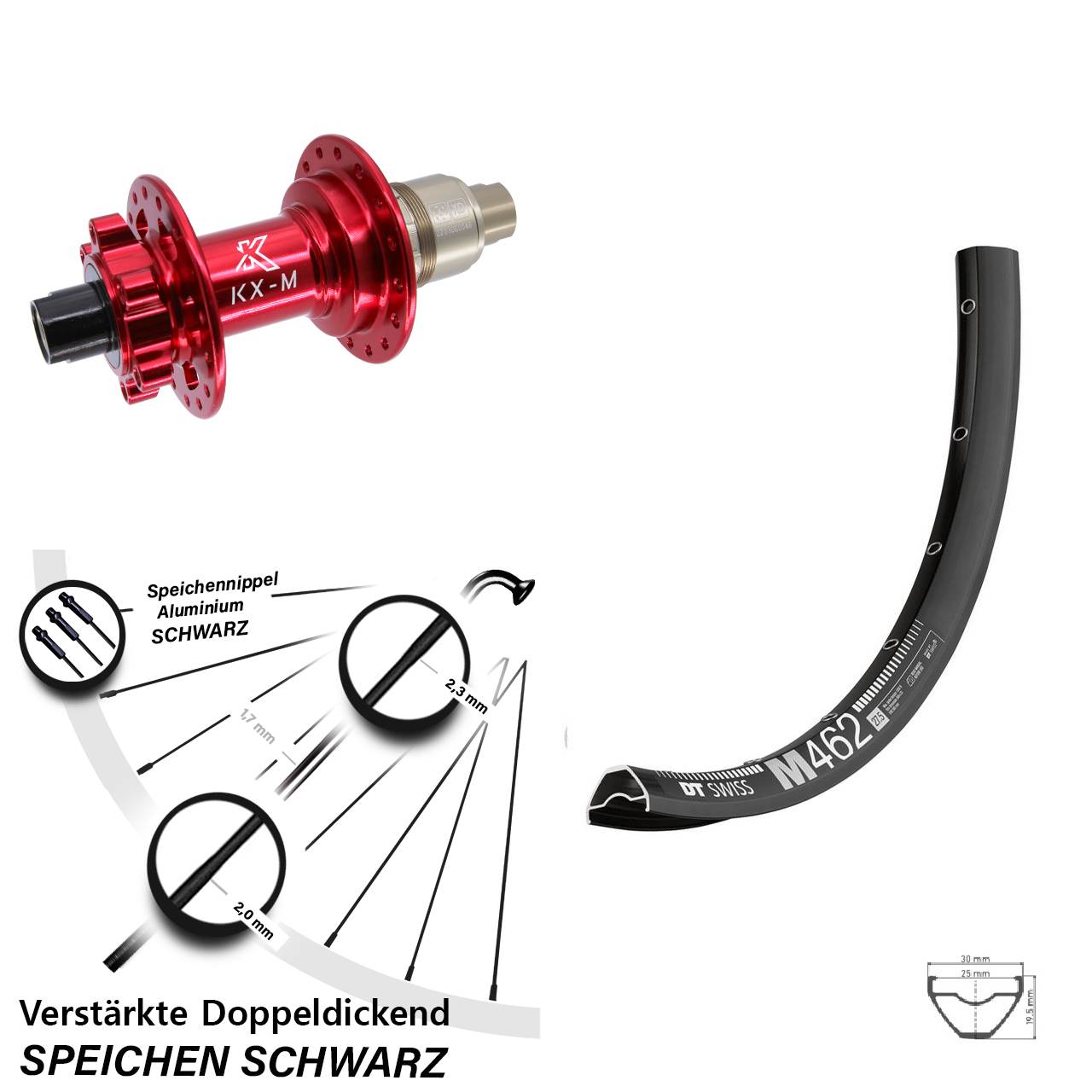 Disc Hinterrad 27,5 Zoll DT Swiss M 462 KX-M rot SRAM XD 12x142