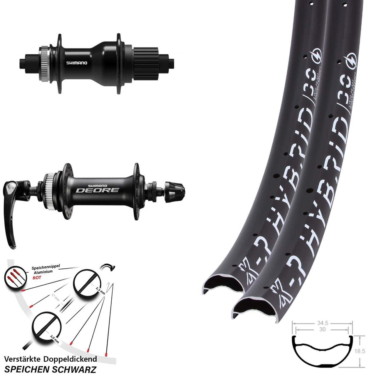 KX-R Hybrid 30 Shimano Deore FH-QC500 29 Zoll Disc Laufrad-Satz QR Micro Spline