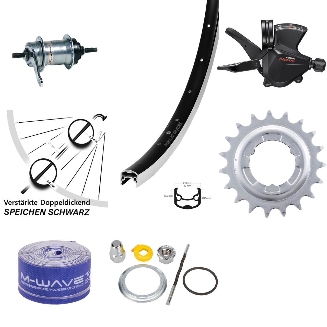 Shimano 3 Gang Nabenschaltungs-Hinterrad 28 Zoll Ryde Andra 30 schwarz