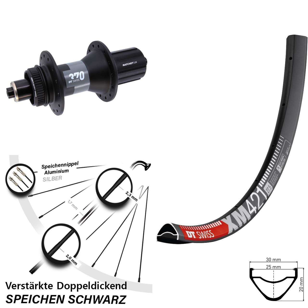 DT Swiss XM 421-370 650B Disc Hinterrad QR 8-12 fach