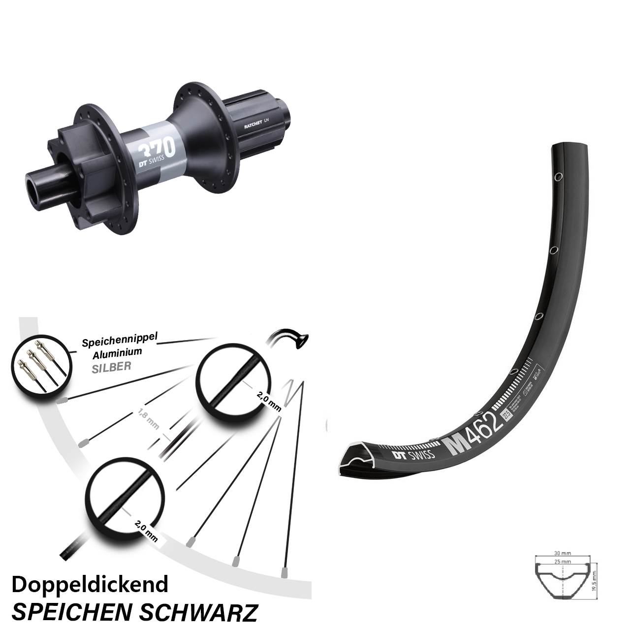 M 462 DT Swiss 370 Hinterrad 27,5 Zoll Boost 11-fach Steckachse 6-loch
