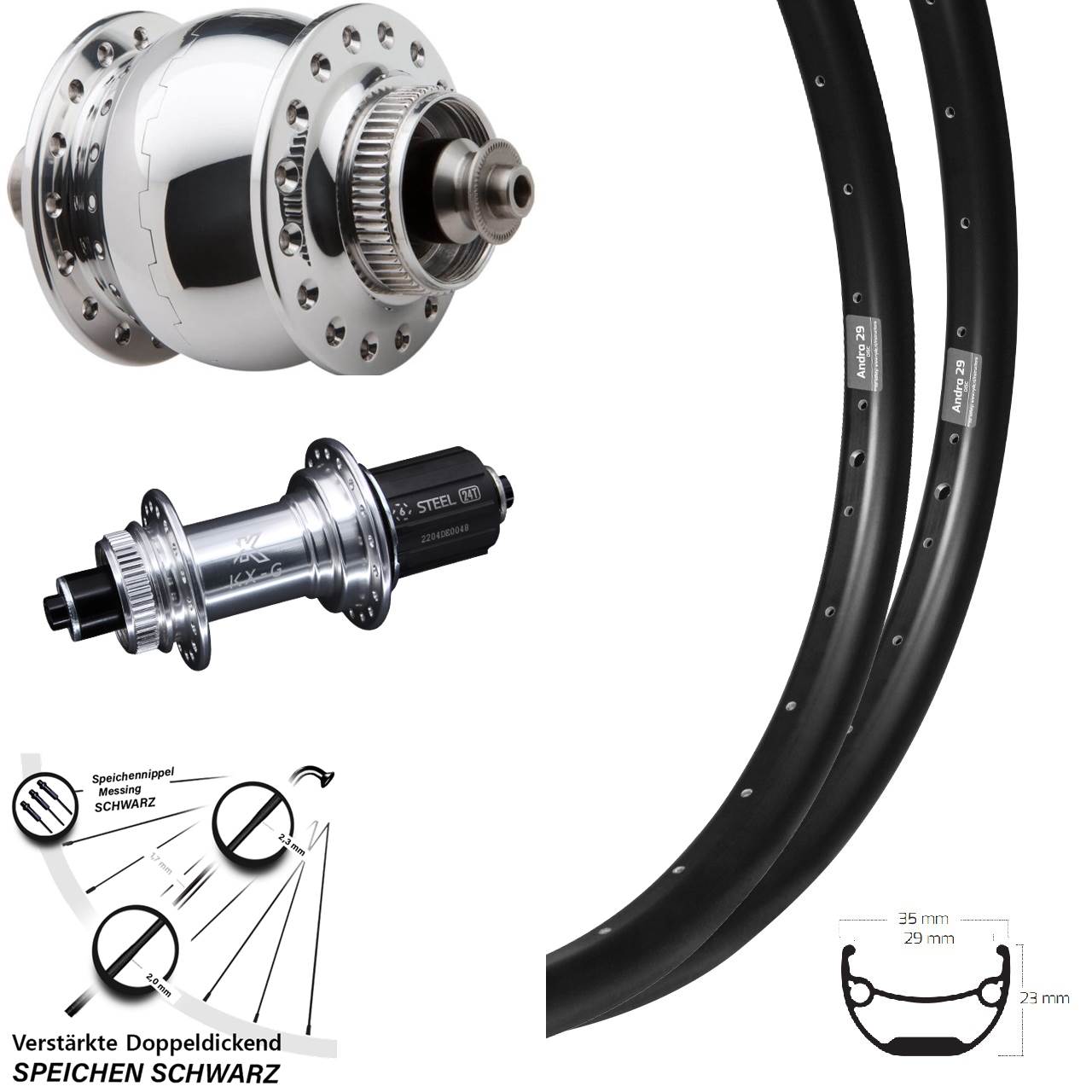 Disc Laufrad-Satz QR Ryde Andra 29 Zoll KX-GS verstärkt SON 28 poliert 8-12 fach HG
