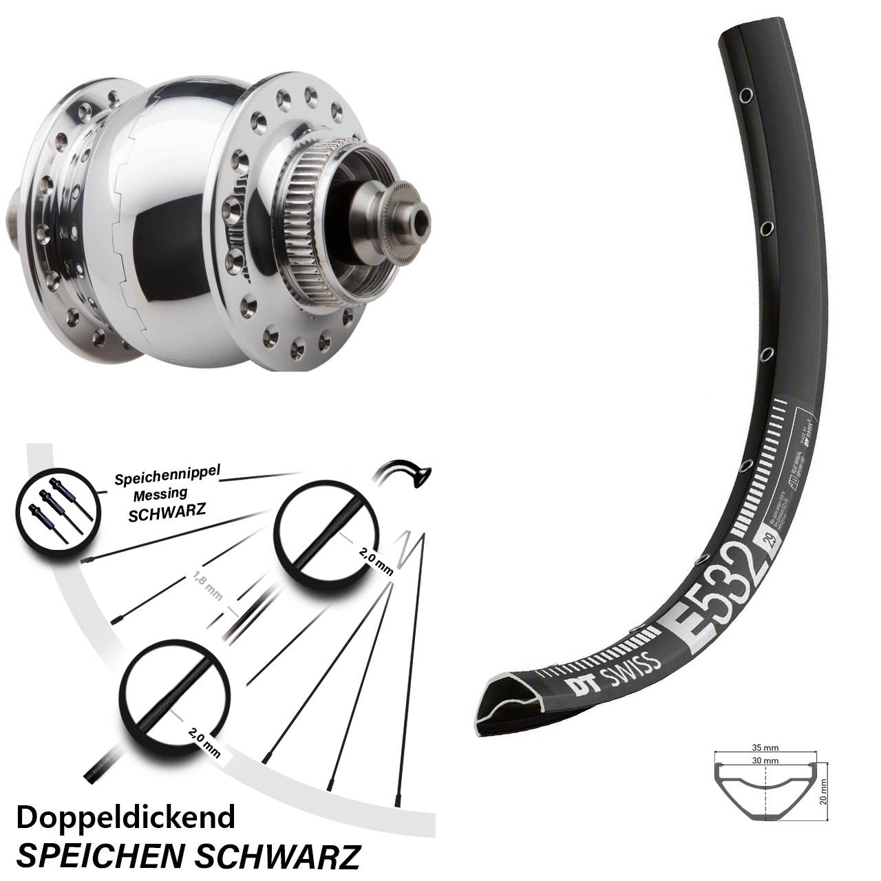 Centerlock Vorderrad mit Dynamo 27,5 Zoll DT Swiss E532 SON 28 poliert für Schnellspanner