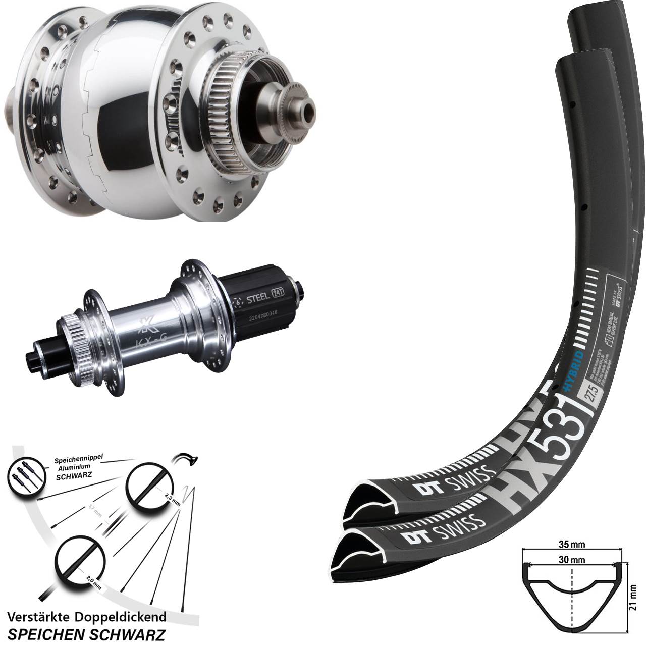 Laufradsatz Centerlock QR 29 Zoll DT Swiss HX 531 KX-GS Heavy Duty SON 28 8-12 fach HG