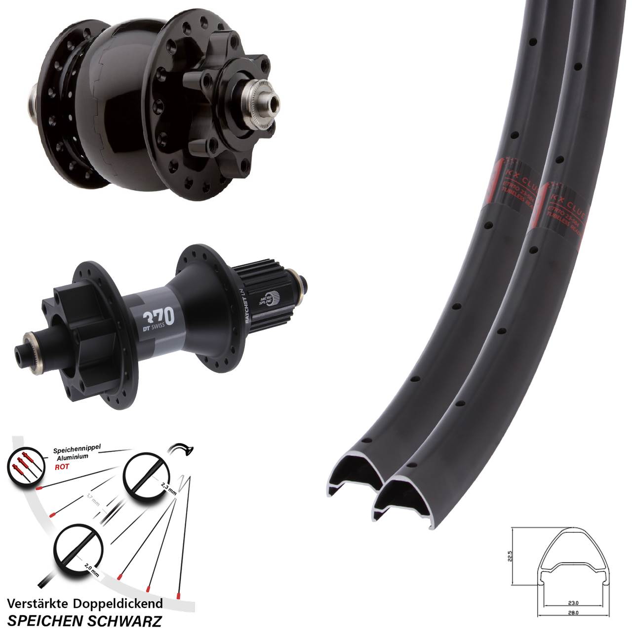 Laufradsatz 6-Loch QR 28 Zoll KX Clue DT Swiss 370 SON Micro Spline