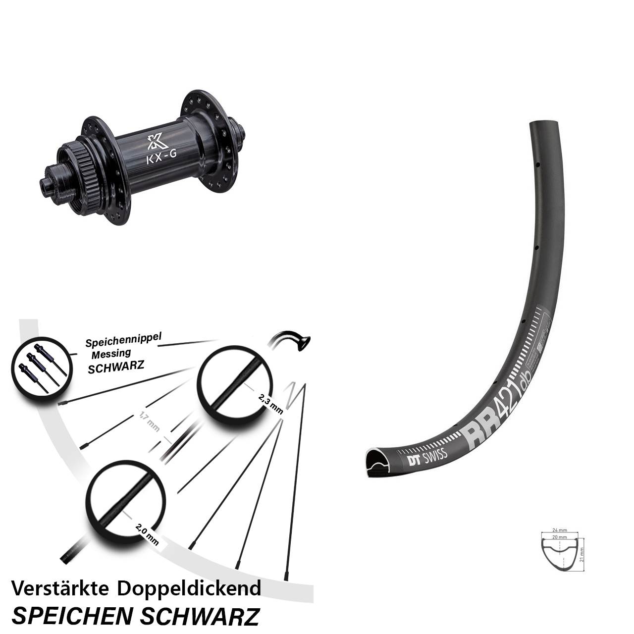 28 Zoll DT Swiss RR421 KX-G Disc Laufrad für Schnellspanner
