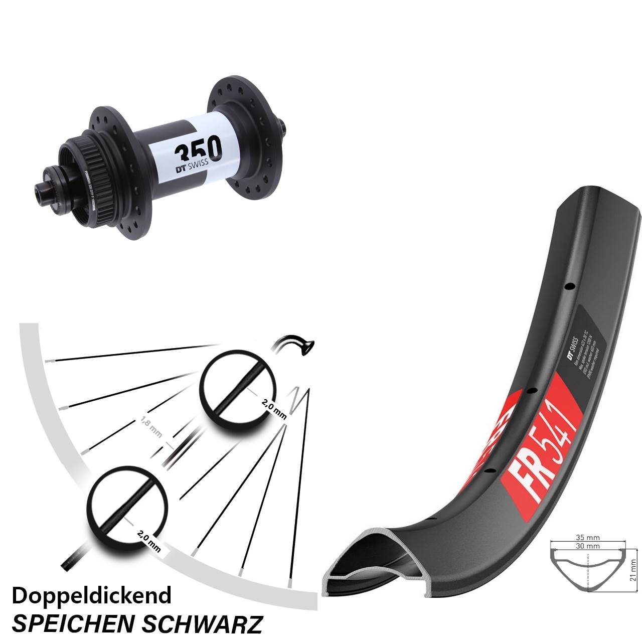 Vorderrad Centerlock 29 Zoll DT Swiss FR541-350 für Schnellspanner