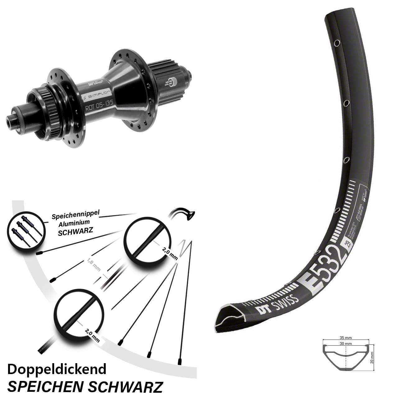 Hinterrad Centerlock QR 29 Zoll DT Swiss E 532-370 Hybrid Micro Spline