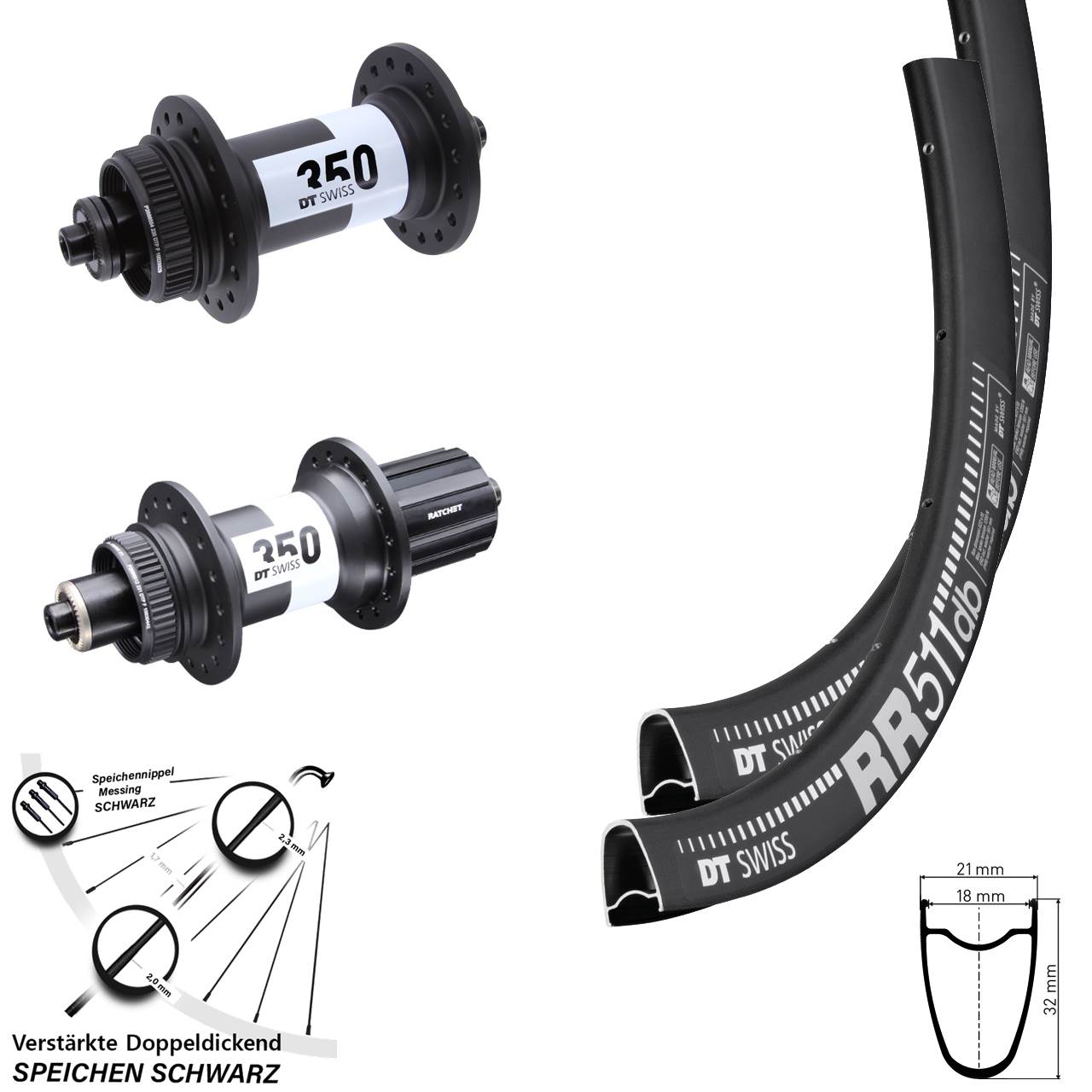 DT Swiss RR 511 350 28 Zoll Disc Laufrad-Satz QR 8-11 fach