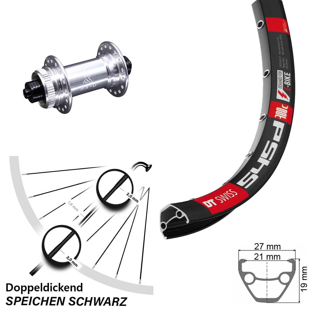 Laufrad 26 Zoll DT Swiss 545D Disc KX-G Centerlock 5/100 silbern