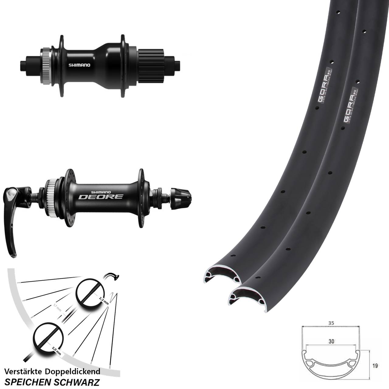 Gora 30 Shimano Deore FH-QC500 650B Laufradsatz Centerlock QR Micro Spline