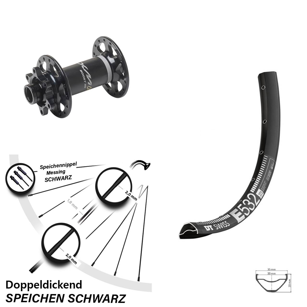 Boost 6-Loch Vorderrad 15x110 29 Zoll DT Swiss E532 Miche XMH 550