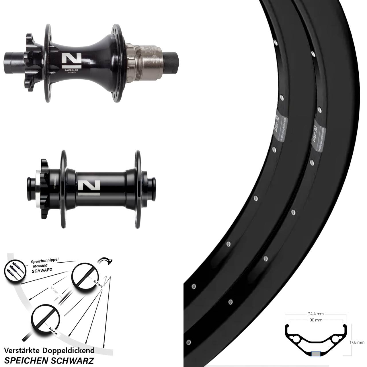 Ryde Disc 30 Novatec D041 D462SB 27,5 Zoll Laufrad-Satz 15x110 12x148 XD 11-12 fach
