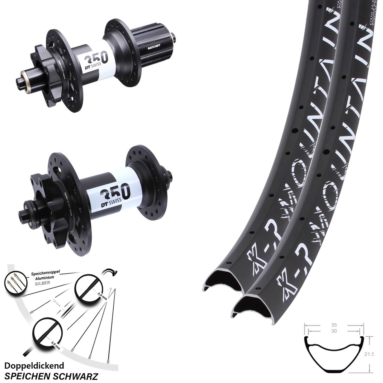 29 Zoll KX-R Mountain DT Swiss 350 Ratchet 36 Disc Laufrad-Satz QR 8-11 fach
