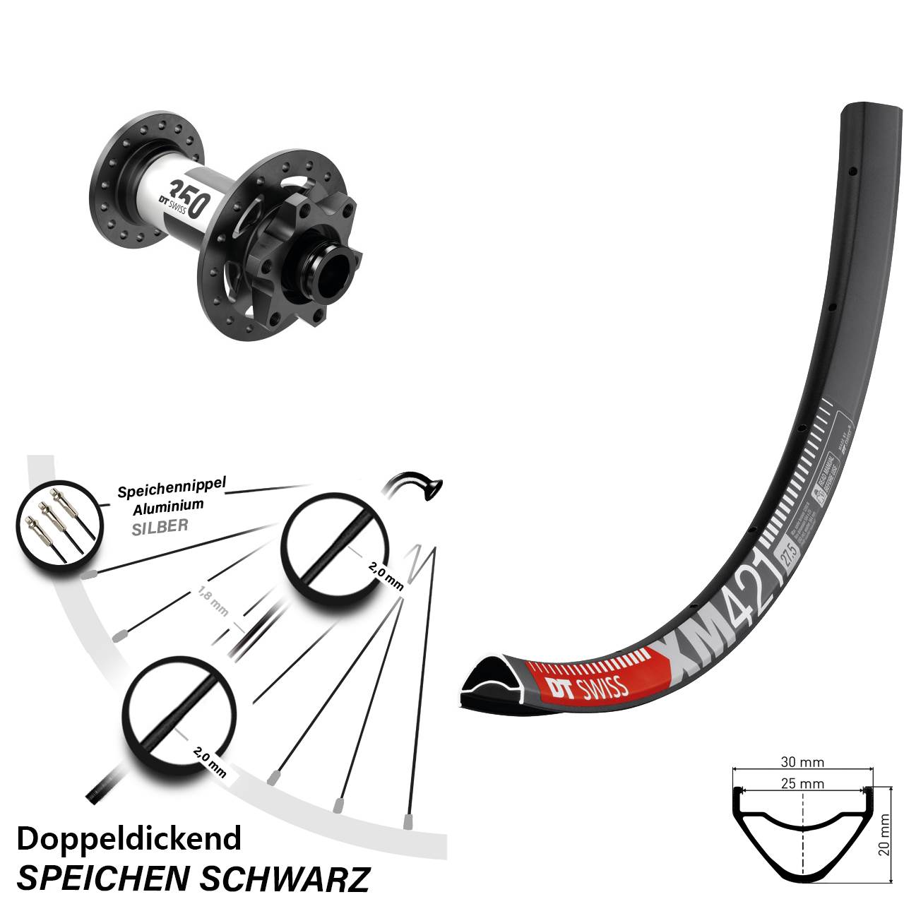 Vorderrad 6-Loch 15x100 27,5 Zoll DT Swiss XM 421-350