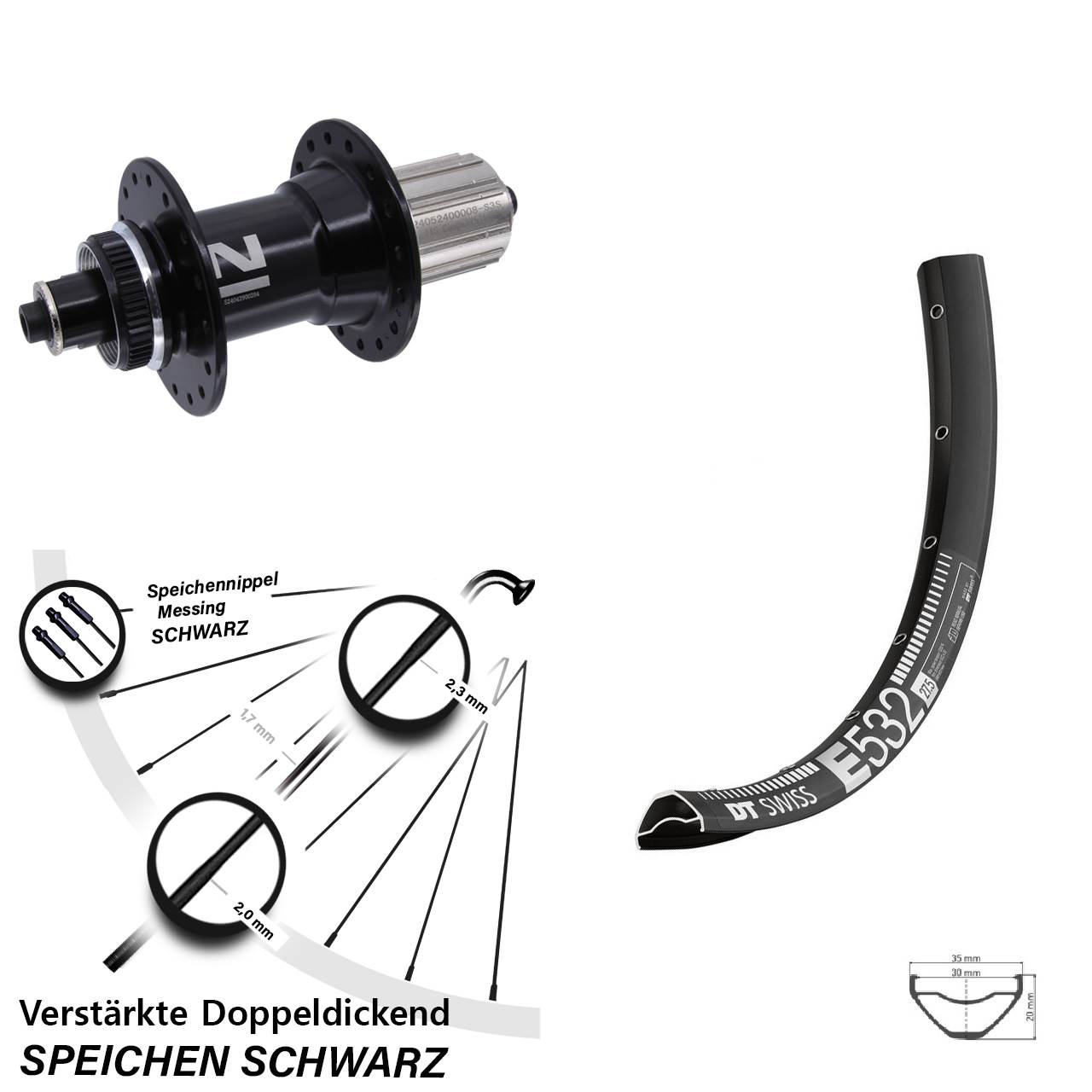 Centerlock Hinterrad für Schnellspanner 29 Zoll DT Swiss E532 Novatec D042 8-12 fach