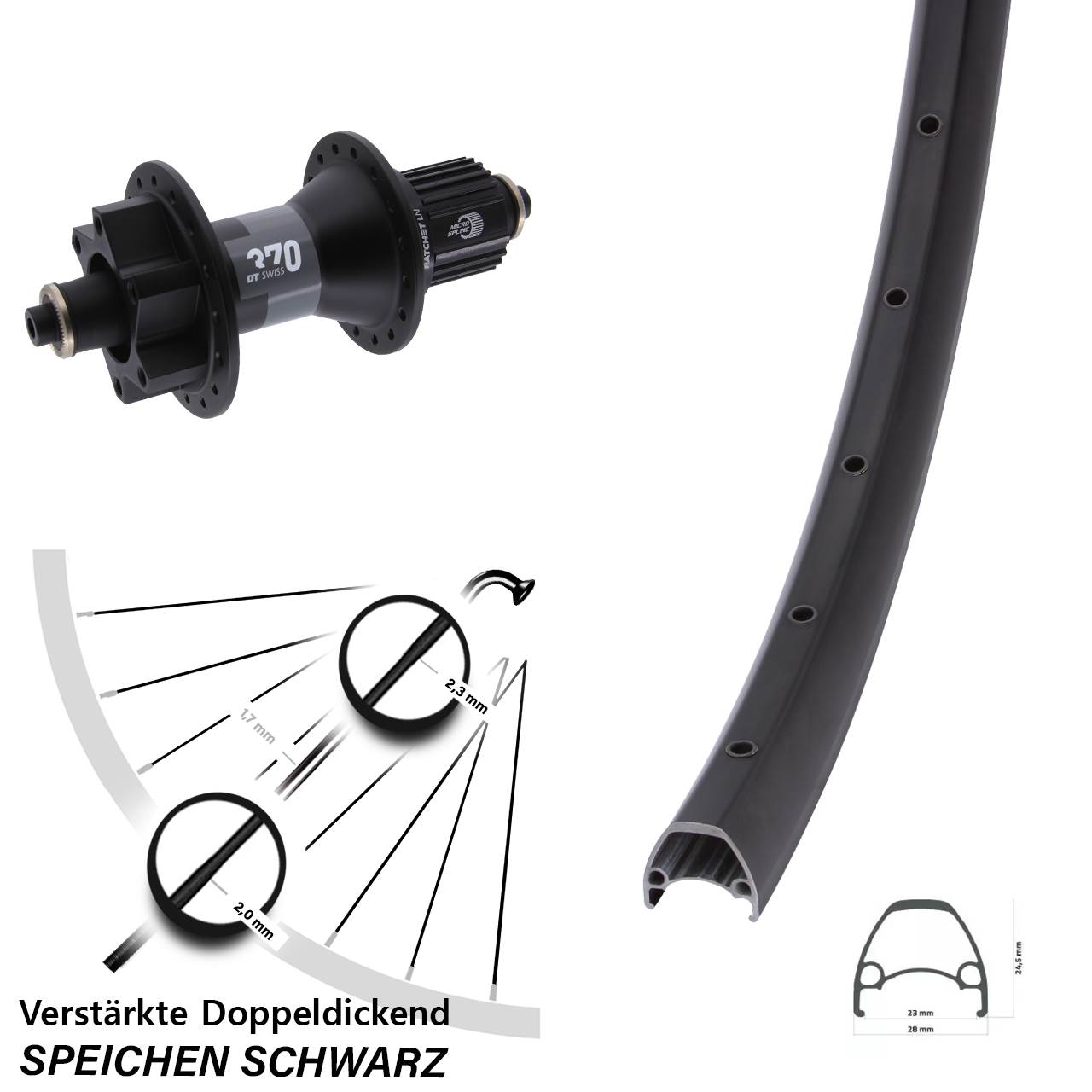 Disc Laufrad 29 Zoll Ambrosio Sport DT Swiss 370 Micro Spline für Schnellspanner