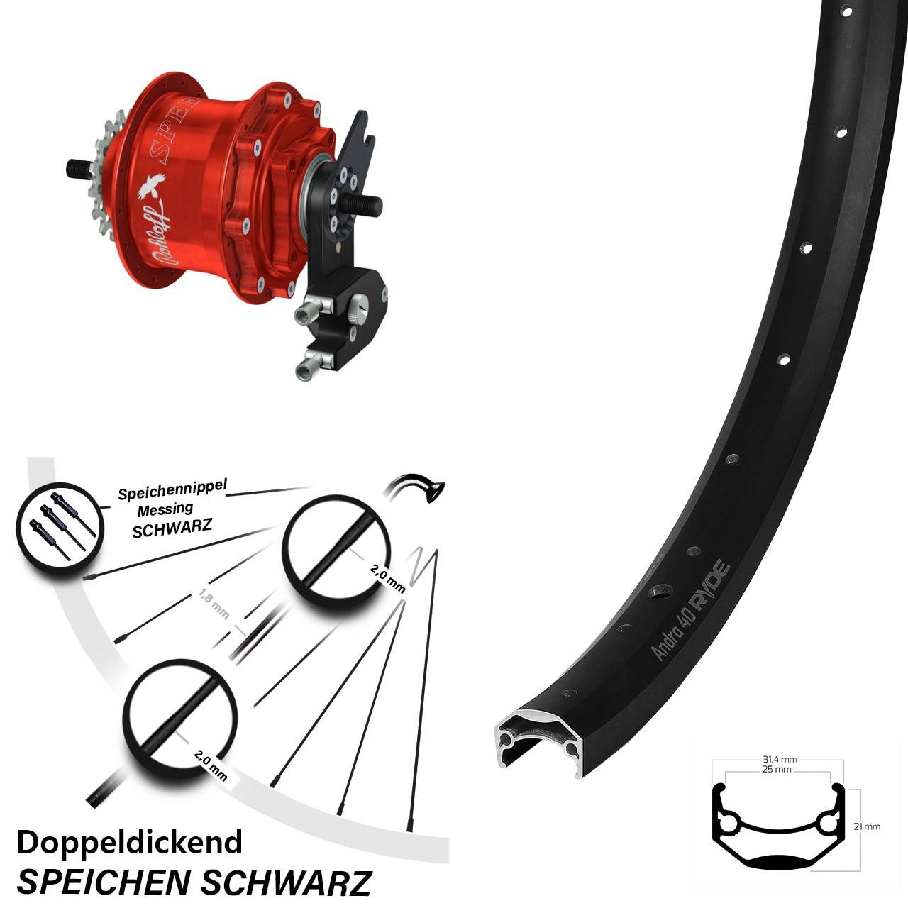 Ryde Andra 40 Rohloff Speedhub TS DB OEM2 Tandem rot 28-29 Zoll Disc Hinterrrad