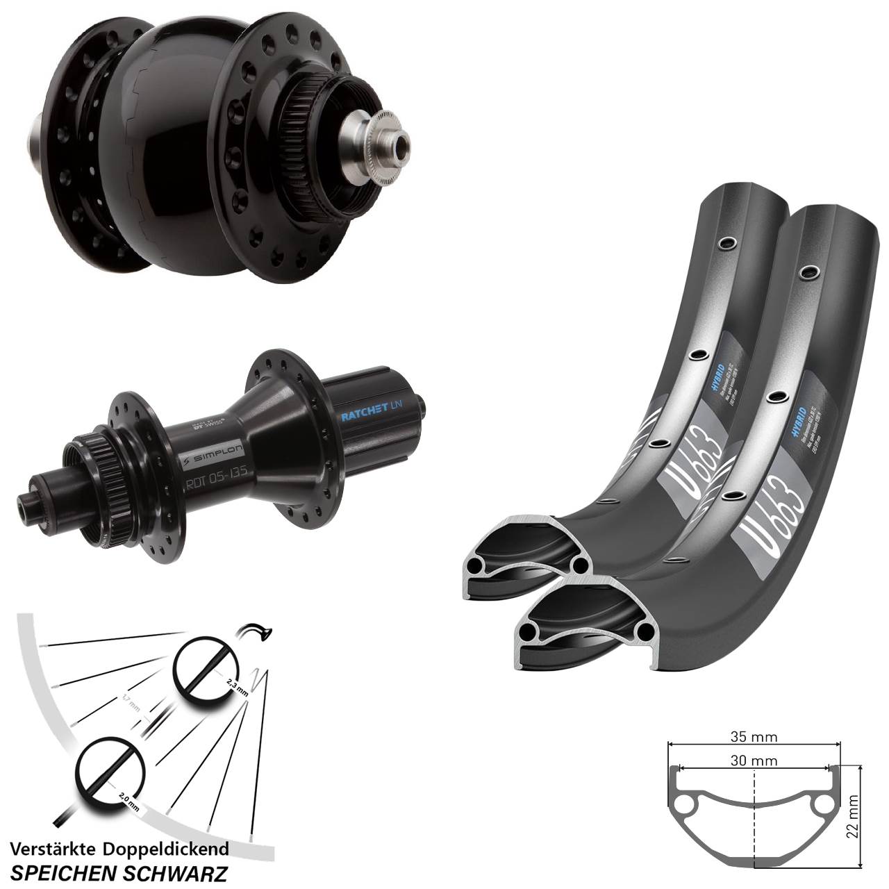 Disc Laufradsatz für Schnellspanner 20/27,5 Zoll DT Swiss U663 370 Hybrid SON 28 8-11 fach