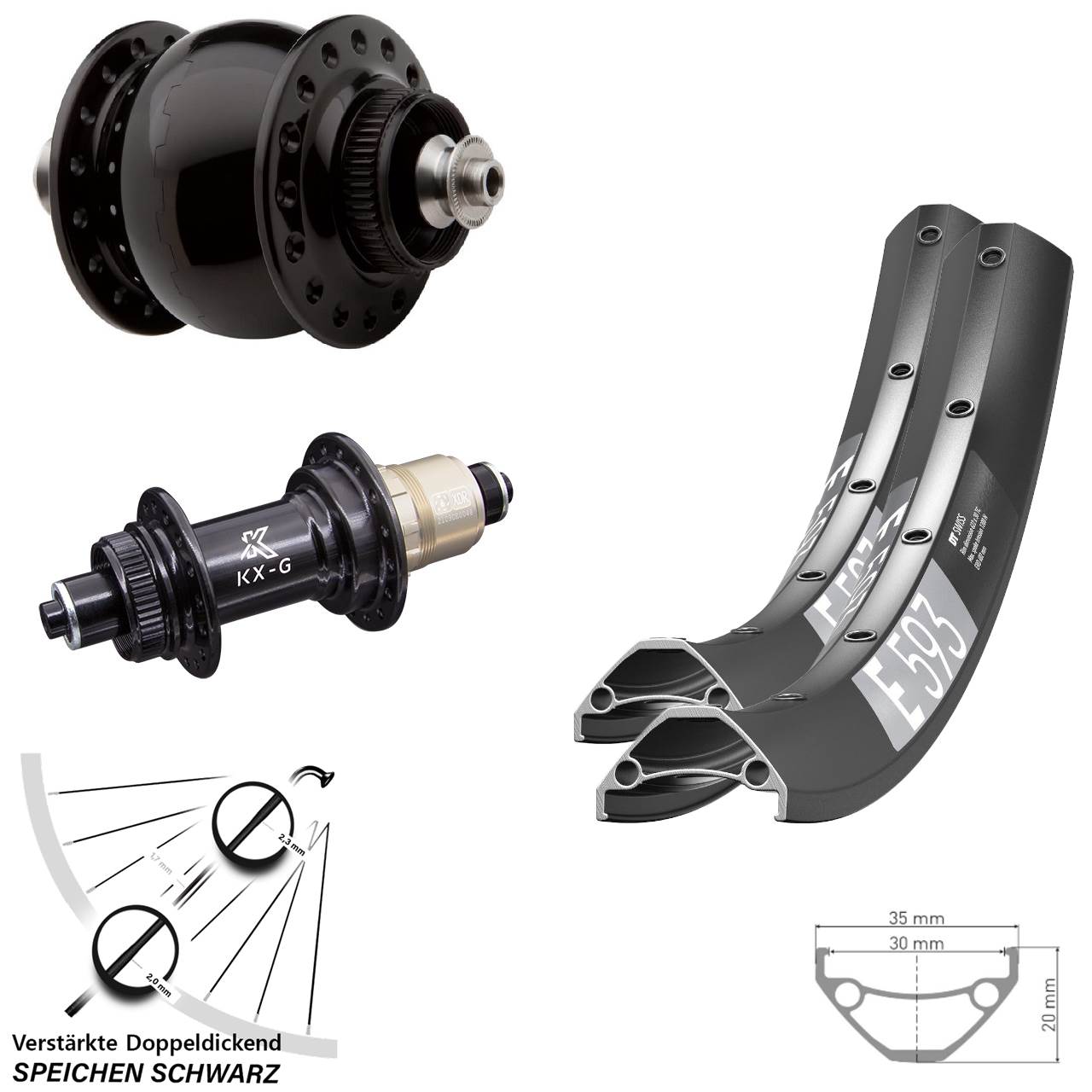 29 Zoll DT Swiss E593 KX-G SON 28 Disc Laufradsatz für Schnellspanner XDR 11-12 fach