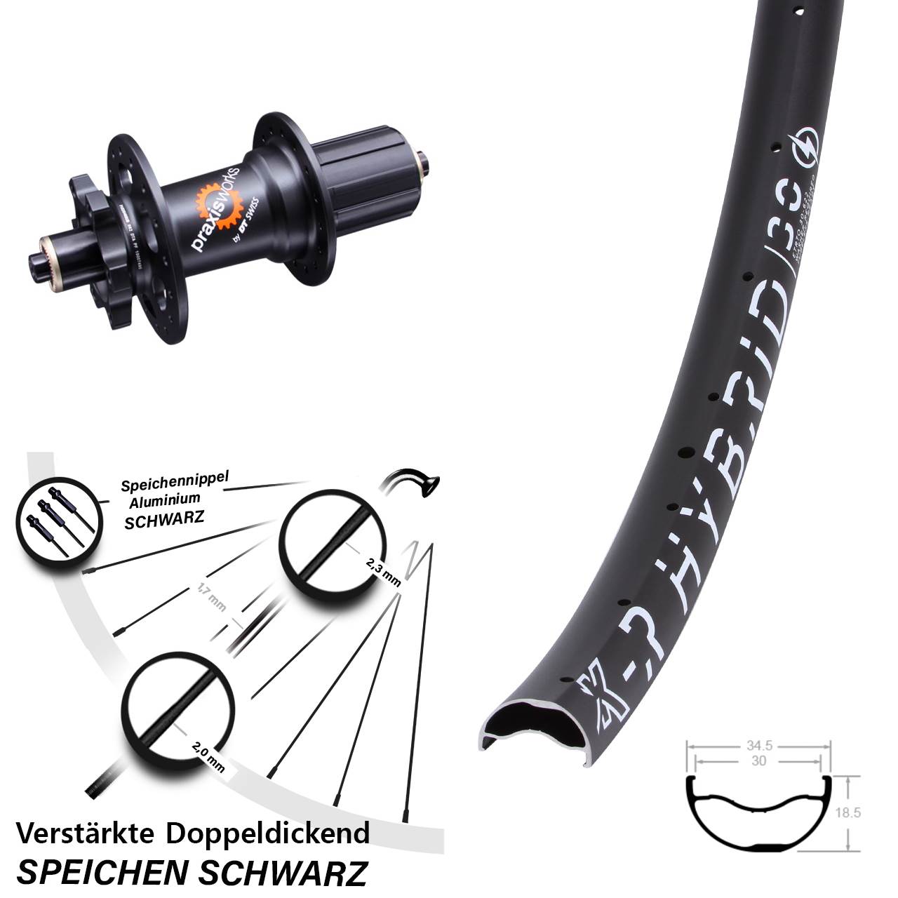 KX-R Hybrid 30 DT Swiss 350 QR 29 Zoll Hinterrad 6-Loch für Schnellspanner 8-11 fach
