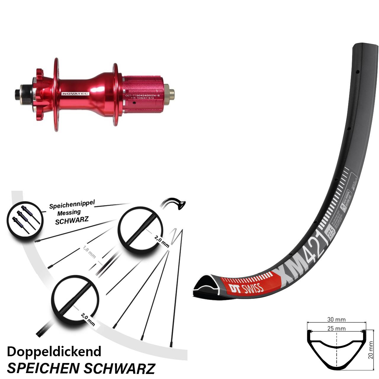 DT Swiss XM421 Novatec D792SB 29 Zoll Hinterrad 6-Loch QR 8-12 fach HG