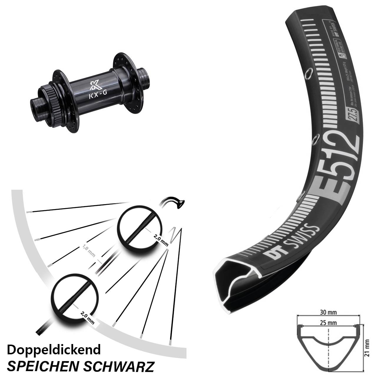 Centerlock Vorderrad 15x100 27,5 Zoll DT Swiss E512 KX-G