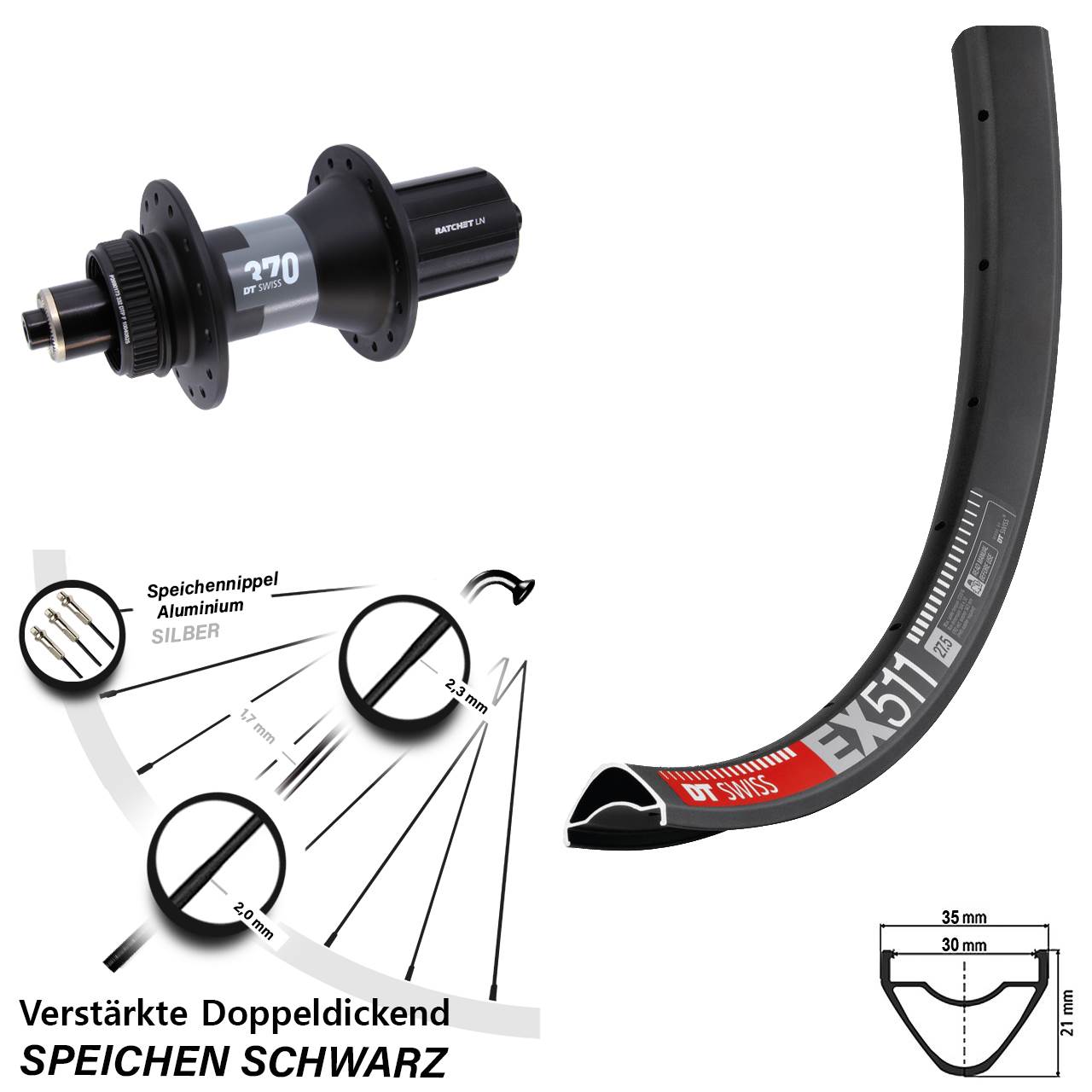 Disc Laufrad 29 Zoll DT Swiss EX511-370 8-12 fach HG für Schnellspanner
