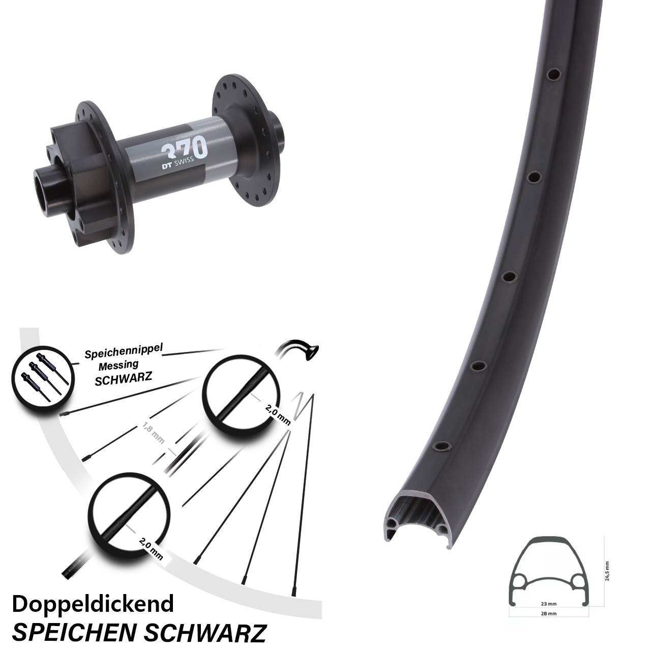 Ambrosio Sport DT Swiss 370 28 Zoll Vorderrad 6-Loch 15x110 Boost