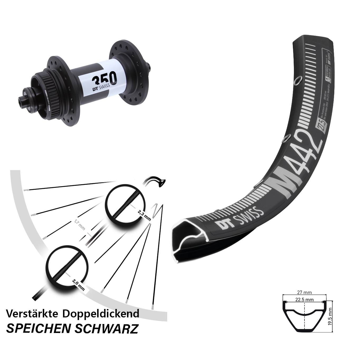Centerlock Vorderrad für Schnellspanner 28-29 Zoll DT Swiss M 442-350